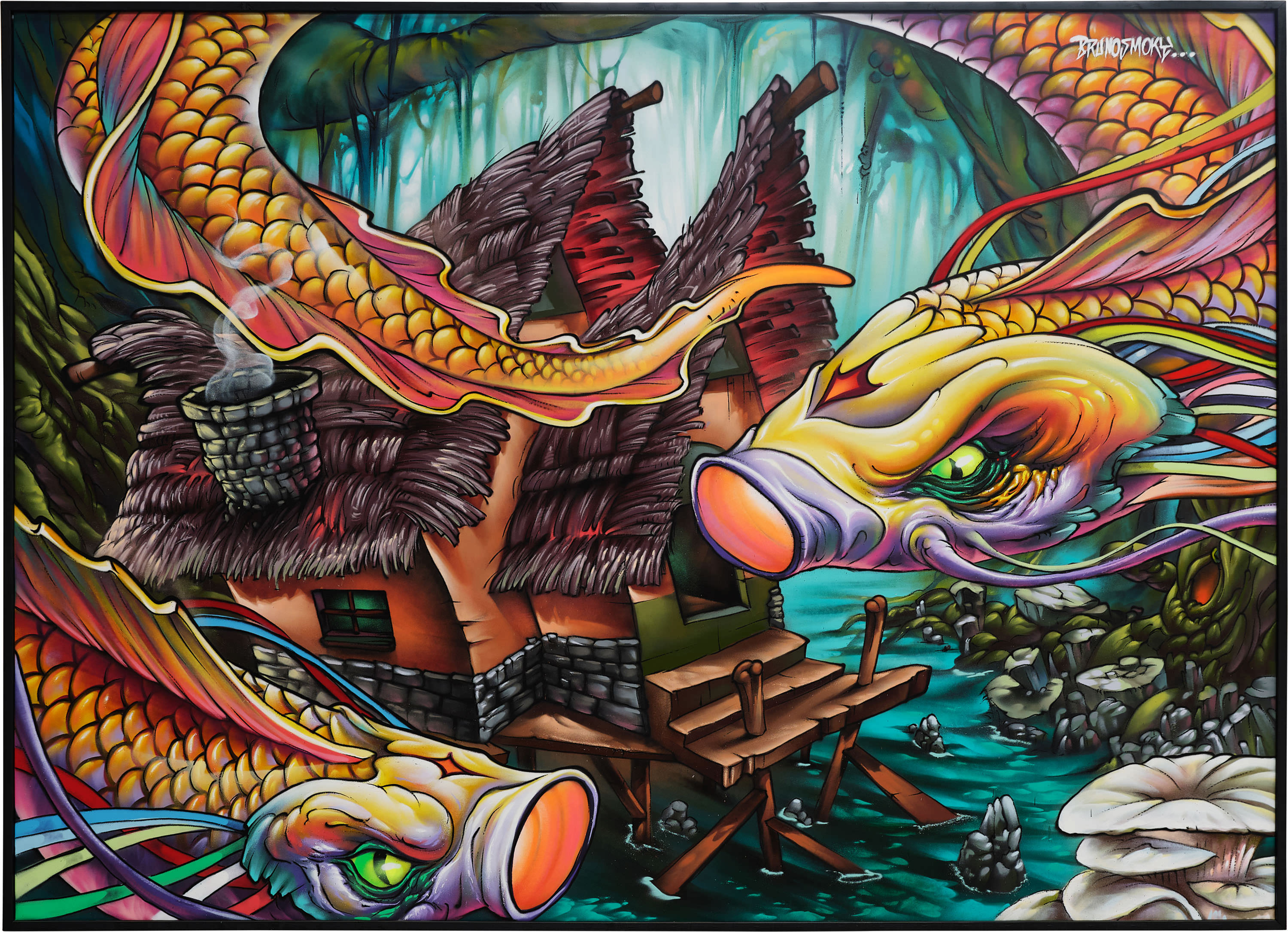 Bruno Smoky painting The dancing fish Straat International Street Art Museum